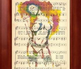 Nude - Print of my original painting on a page of sheet music from 1909
