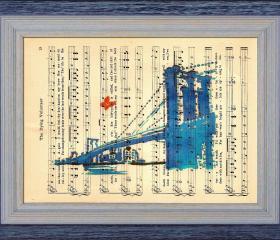 Brooklyn - Print Of My Original Painting On A Page Of Sheet Music From 1909