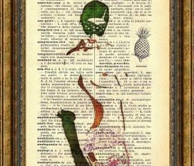 ORIGINAL Print of a my painting on a page original of Italian dictionary of 1938