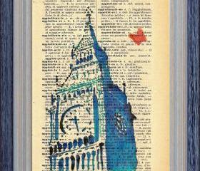 ORIGINAL Print of a my painting on a page original of Italian dictionary of 1938