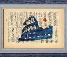 ORIGINAL Print of a my painting on a page original of Italian dictionary of 1938
