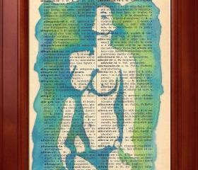 ORIGINAL Print of a my painting on a page original of Italian dictionary of 1938