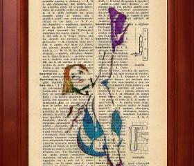 ORIGINAL Print of a my painting on a page original of Italian dictionary of 1938
