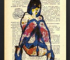 ORIGINAL Print of a my painting on a page original of Italian dictionary of 1938