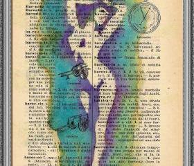 ORIGINAL Print of a my painting on a page original of Italian dictionary of 1938
